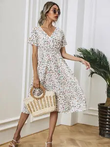 StyleCast White Floral Printed A-Line Dress