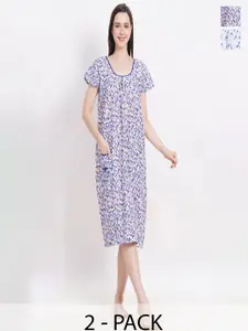 Breezly Pack Of 2 Floral Printed Pure Cotton Midi Nightdress