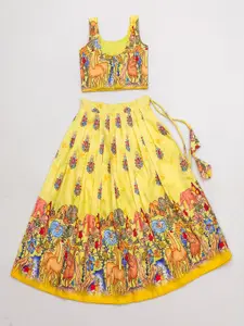 BAESD Girls Printed Round Neck Sleeveless Ready to Wear Lehenga & Blouse
