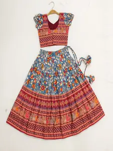 BAESD Girls Printed V-Neck Puffed Sleeves Ready to Wear Lehenga & Blouse
