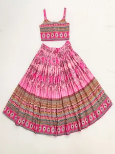 BAESD Girls Printed Round Neck Sleeveless Ready to Wear Lehenga & Blouse