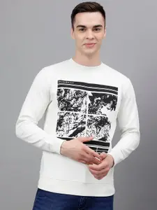 Richlook Men Off White Printed Sweatshirt