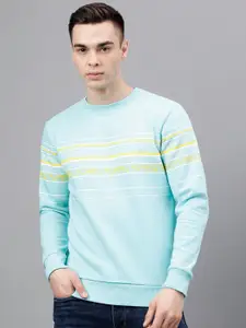 Richlook Men Sea Green Striped Sweatshirt