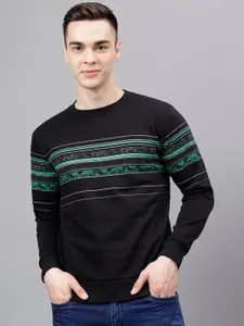 Richlook Men Black Striped Sweatshirt