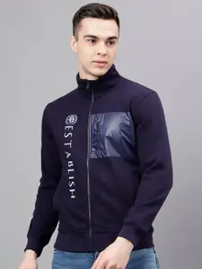 Richlook Typography Printed Mock Collar Front-Open Sweatshirt