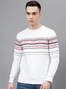Richlook Men White Striped Sweatshirt
