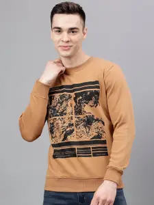 Richlook Men Orange Printed Sweatshirt