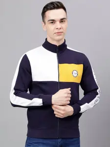 Richlook Colourblocked Mock Collar Front-Open Sweatshirt