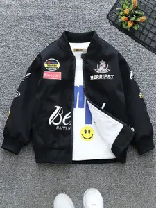 INCLUD Boys Typography Printed Lightweight Bomber Jacket