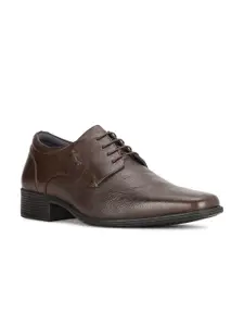 Hush Puppies Men Textured Square Toe Leather Lace-Ups Formal Derbys
