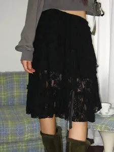 LULU & SKY Self Design Low-Waist A-Line Midi Skirt