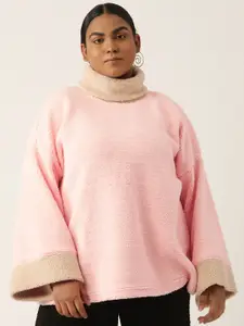theRebelinme Plus Size Colourblocked Turtle Neck Sweatshirt
