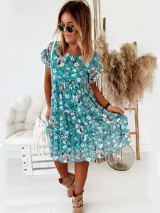 StyleCast Floral Print Flared Sleeve Layered Mini Dress