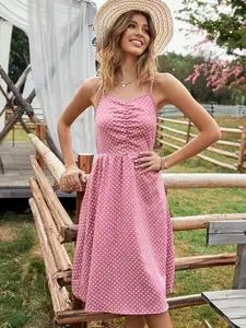 StyleCast Polka Dot Print Shoulder Straps A-Line Dress