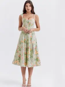 StyleCast Floral Print Shoulder Straps A-Line Midi Dress