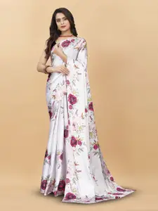 V3 FASHION STUDIO White Floral Satin Banarasi Saree