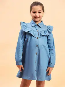 Stylo Bug Blue Ruffled Denim A-Line Dress