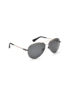 Police Men Grey Lens & Gold-Toned Aviator Sunglasses with UV Protected Lens