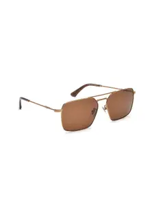 Police Men Brown Lens & Gold-Toned Square Sunglasses with UV Protected Lens