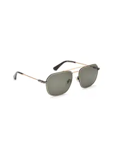 Police Men Green Lens & Gold-Toned Square Sunglasses with UV Protected Lens