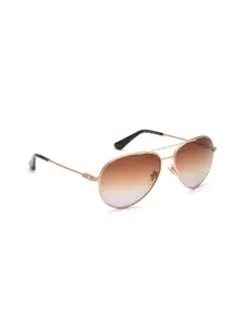 Police Men Brown Lens & Gold-Toned Aviator Sunglasses with UV Protected Lens