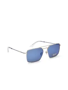 Police Men Blue Lens & Silver-Toned Square Sunglasses with UV Protected Lens