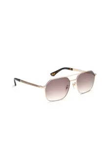 Police Men Brown Lens & Gold-Toned Rectangle Sunglasses with UV Protected Lens