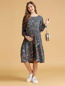 MomToBe Print Puff Sleeve Maternity Fit & Flare Dress