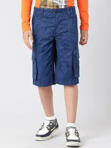 Indian Terrain Boys Floral Printed Mid-Rise Pure Cotton Shorts