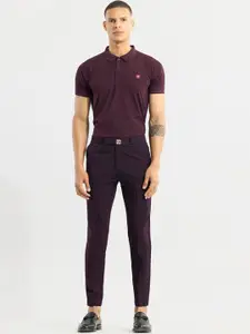 Snitch Men Purple Checked Smart Slim Fit Trouser