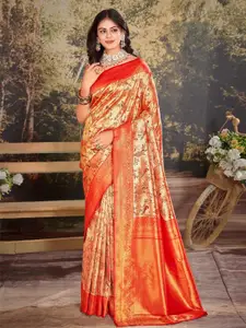 Riwazo Orange Silk Blend Banarasi Saree