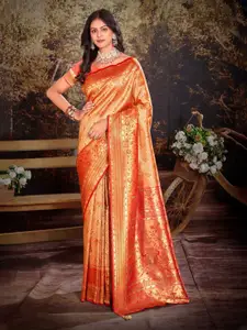 Riwazo Orange Silk Blend Banarasi Saree