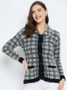 Zigo Checked Self Design Woollen Cardigan Sweater