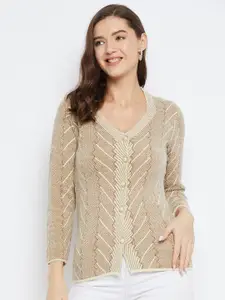 Zigo Cable Knit Self Design Woollen Cardigan Sweater