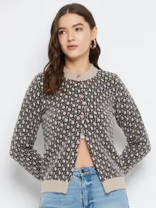 Zigo Geometric Self Design Woollen Cardigan Sweater