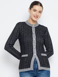 Zigo Geometric Self Design Woollen Cardigan Sweater