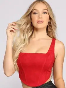 CLAFOUTIS Red Crepe Crop Top