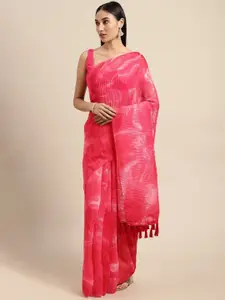 PATLIPALLU Batik Linen Blend Block Print Saree