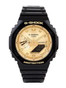 CASIO Men G-Shock GA-2100GB-1ADR Gold Analog-Digital Dial Black Resin Strap Watch G1453