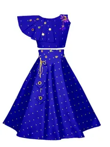 BAESD Girls Embellished Mirror Work Ready to Wear Lehenga & Choli