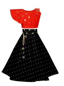 BAESD Girls Embellished Mirror Work Ready to Wear Lehenga