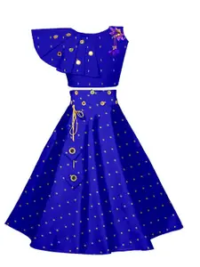 BAESD Girls Woven Design Mirror Work Ready to Wear Lehenga & Blouse