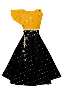 BAESD Girls Woven Design Mirror Work Ready to Wear Lehenga & Blouse