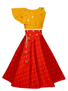 BAESD Girls Embellished Mirror Work Ready to Wear Lehenga & Blouse