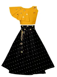 BAESD Girls Embellished Mirror Work Ready to Wear Lehenga & Blouse