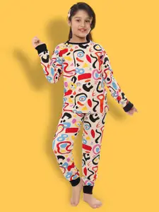 Ninos Dreams Girls Beige Printed Night suit