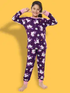 Ninos Dreams Girls Purple Printed Night suit