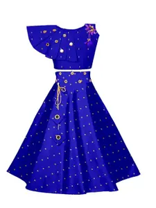 BAESD Girls Embroidered Mirror Work Ready to Wear Lehenga & Blouse