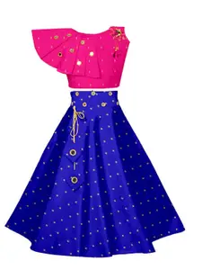 BAESD Girls Embroidered Mirror Work Ready to Wear Lehenga & Blouse
