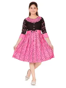 BAESD Girls Geometric Print Round Neck Self Design Dress